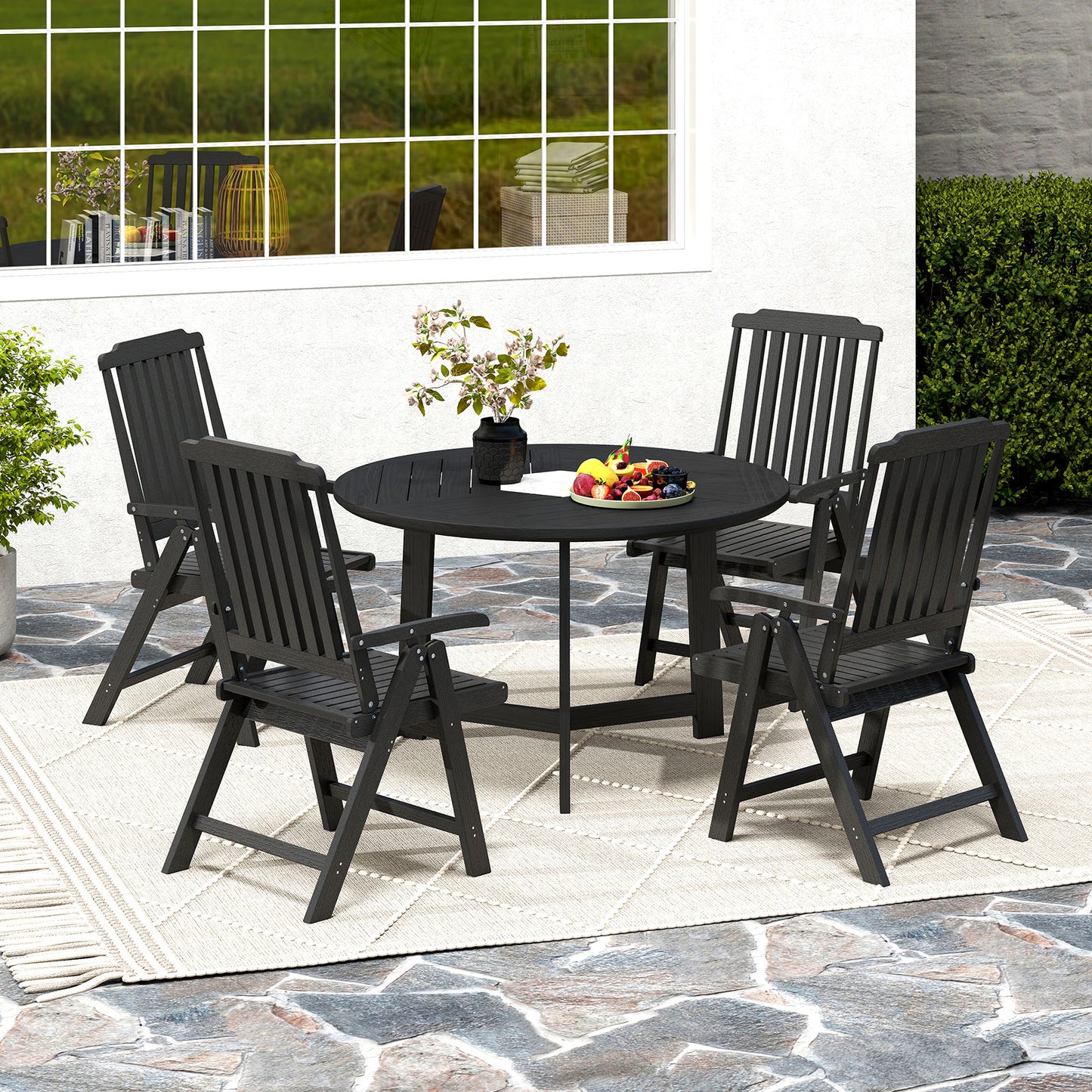 Foldable Patio Dining Chair with Armrests - HDPE All-Weather