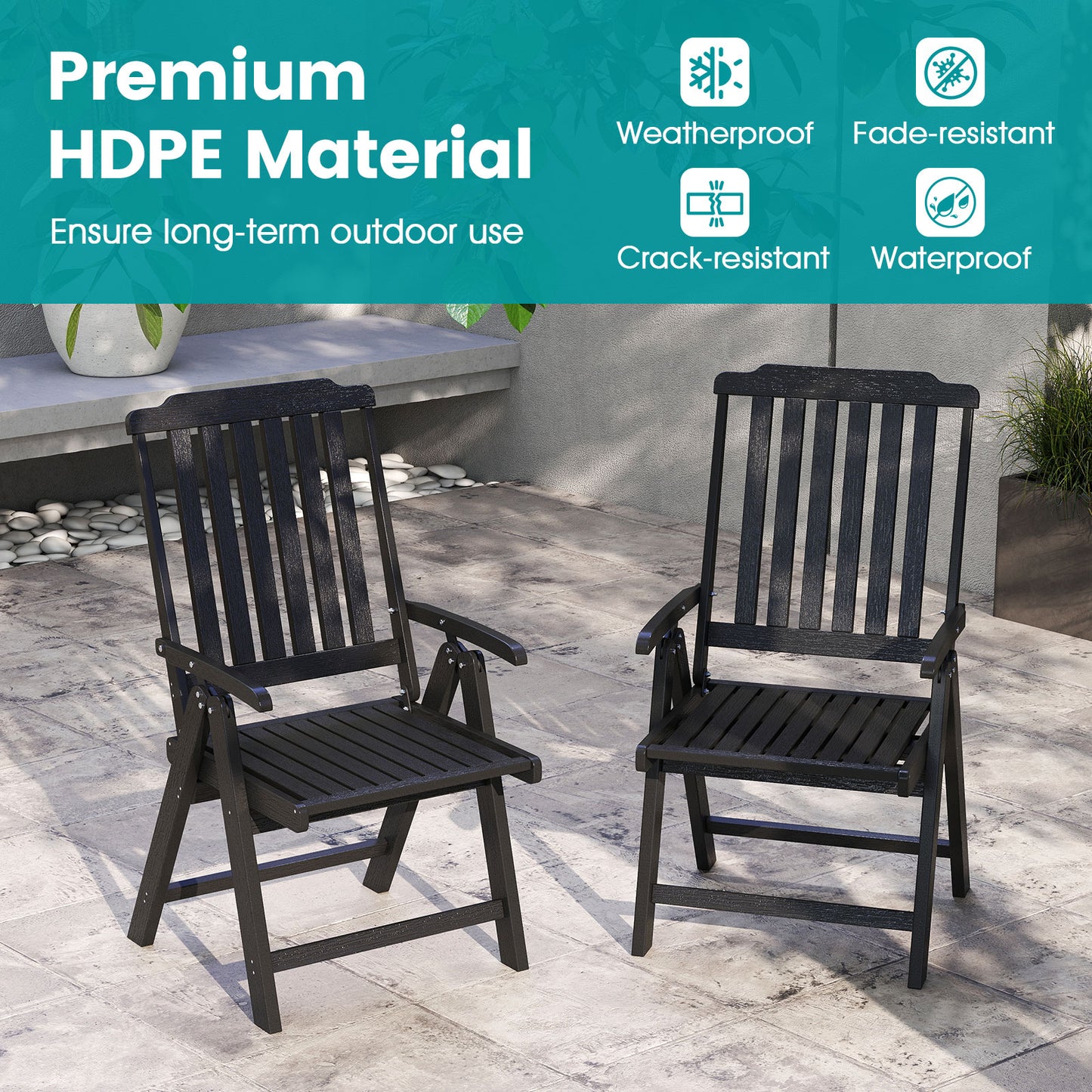 Foldable Patio Dining Chair with Armrests - HDPE All-Weather