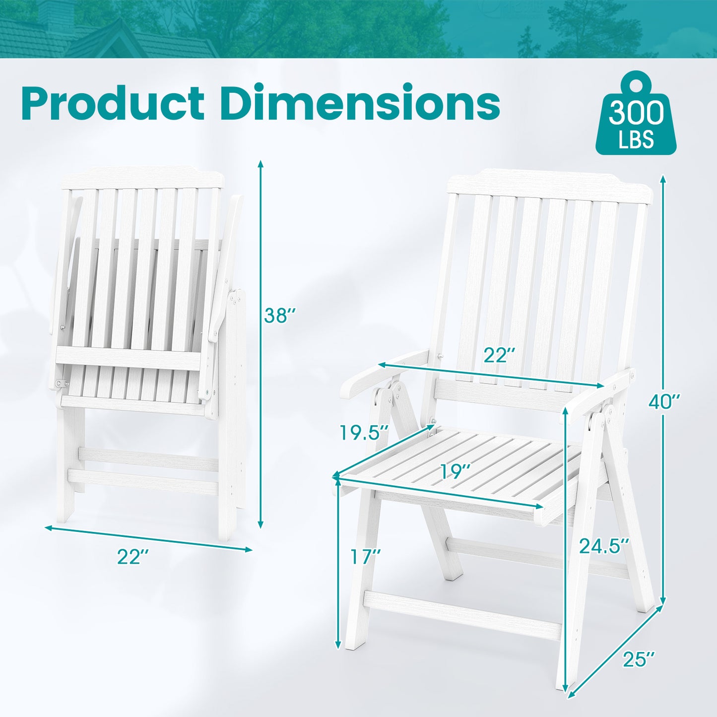 Foldable Patio Dining Chair with Armrests - HDPE All-Weather