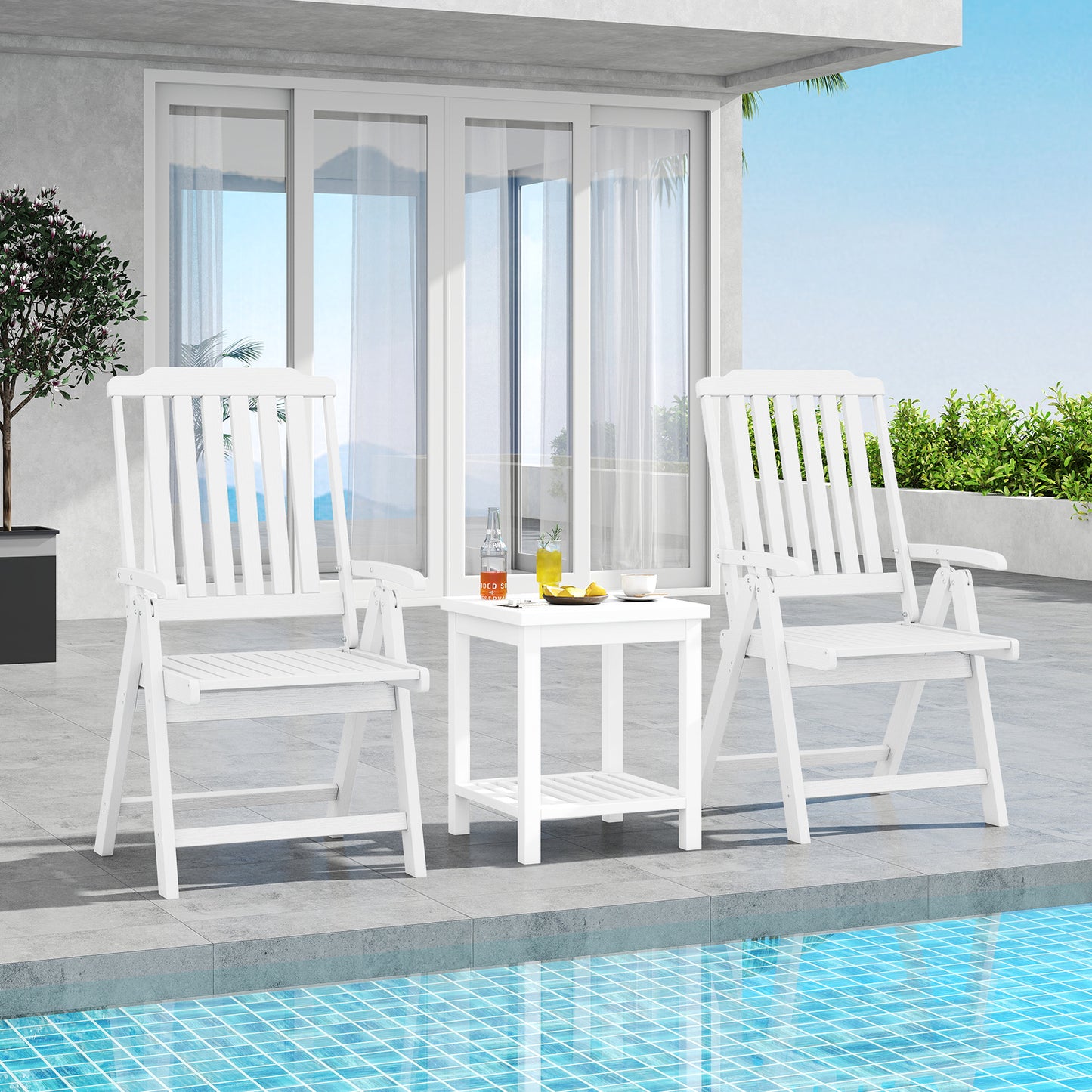 Foldable Patio Dining Chair with Armrests - HDPE All-Weather