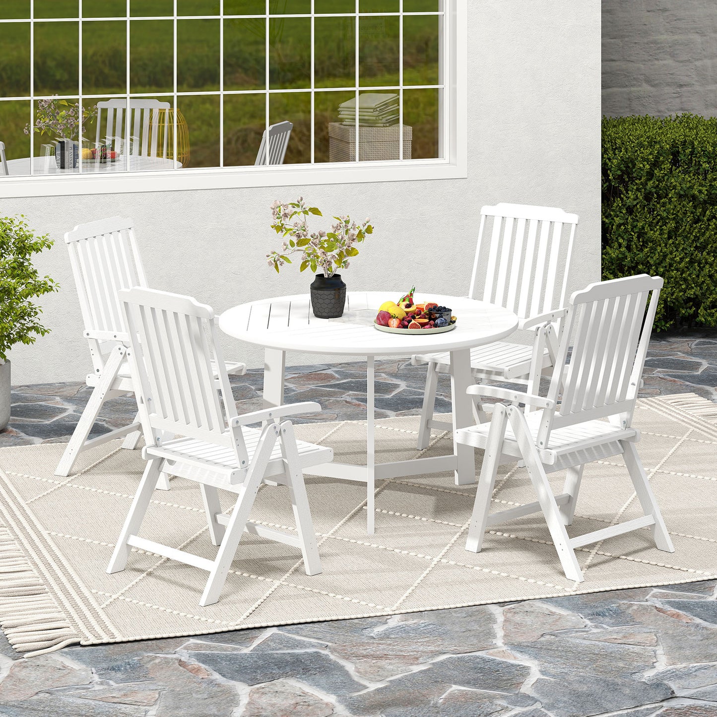 Foldable Patio Dining Chair with Armrests - HDPE All-Weather