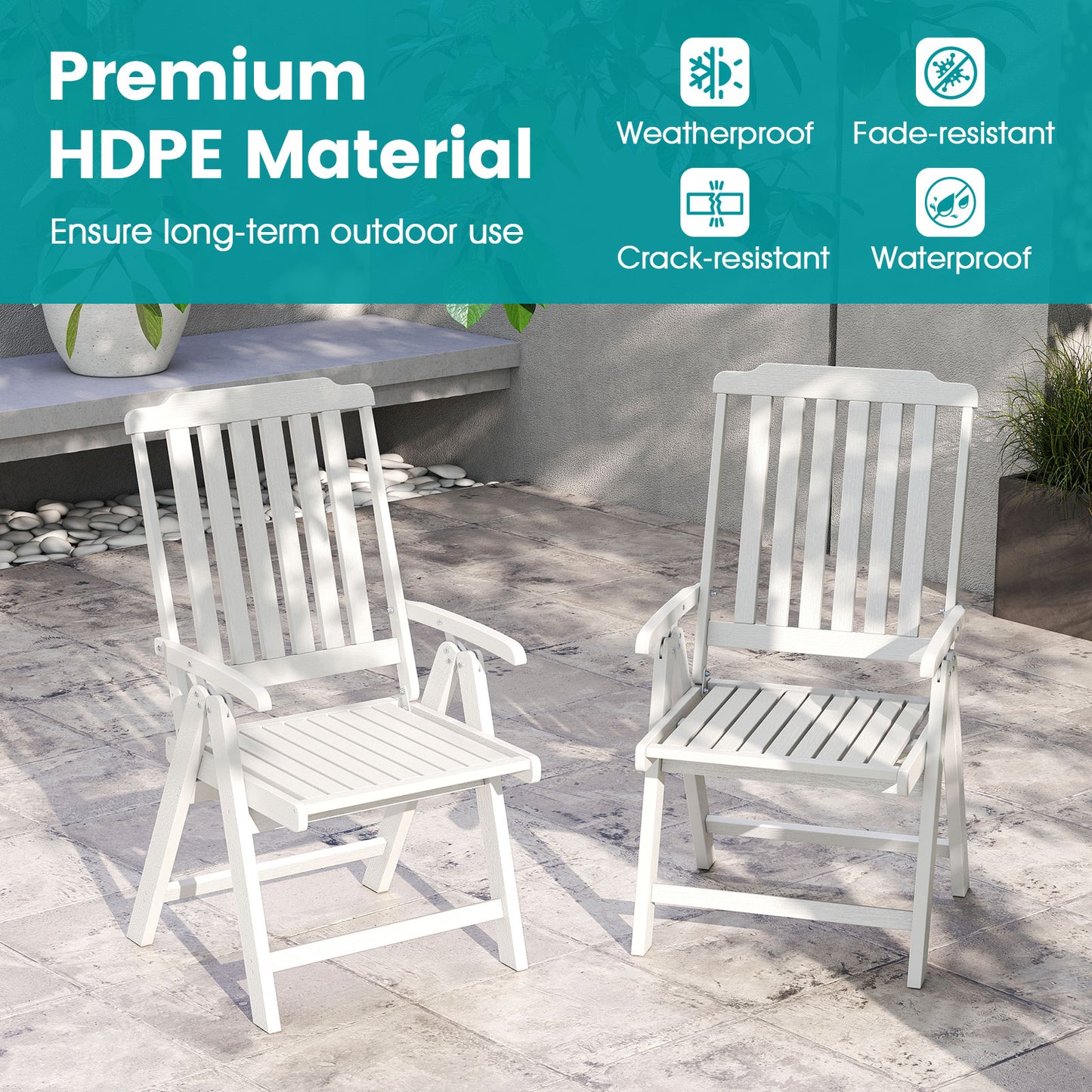 Foldable Patio Dining Chair with Armrests - HDPE All-Weather