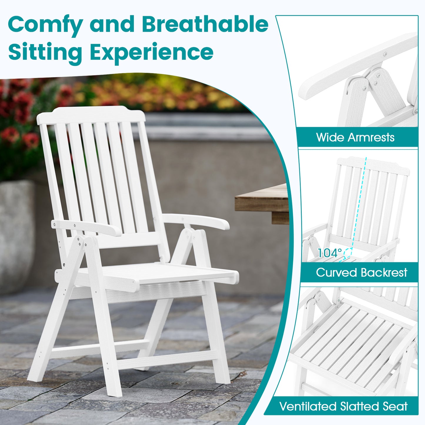 Foldable Patio Dining Chair with Armrests - HDPE All-Weather