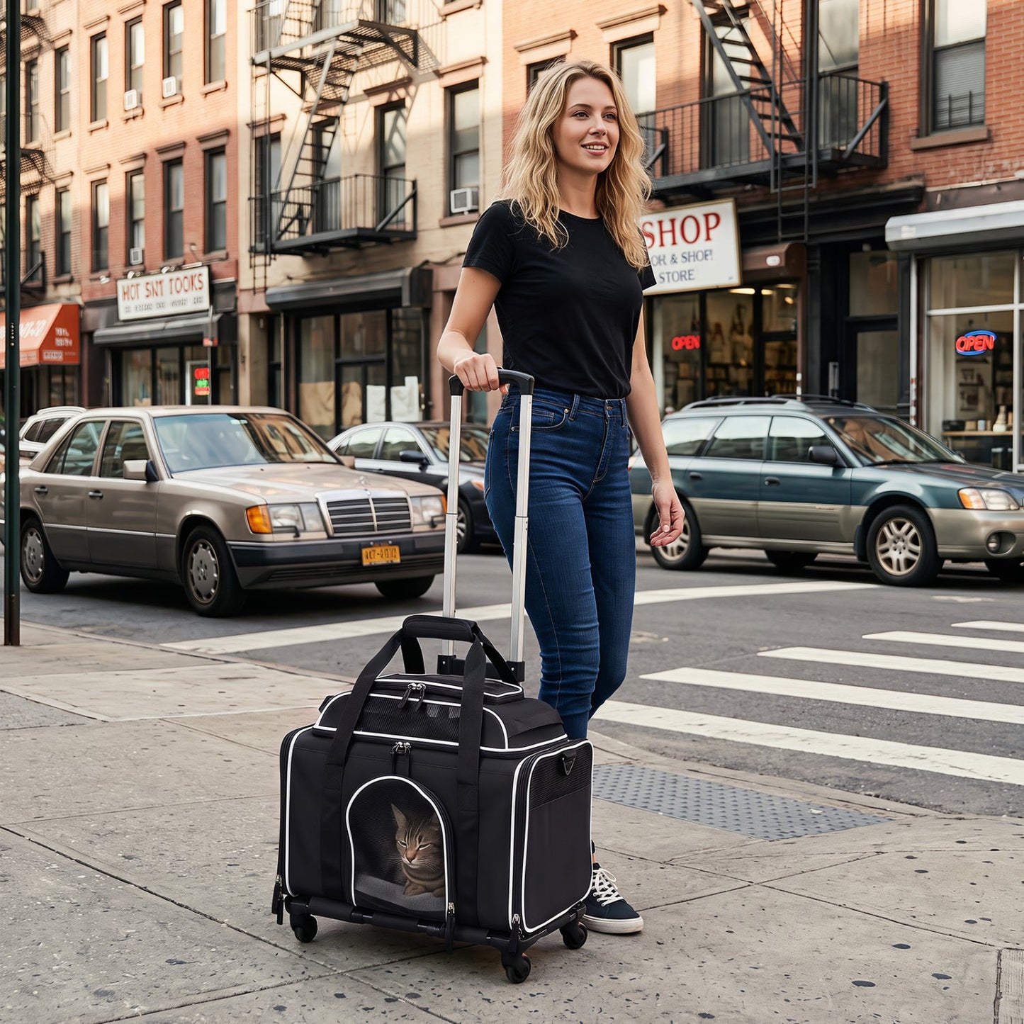 Rolling Pet Carrier with Wheels for Cats and Small Dogs