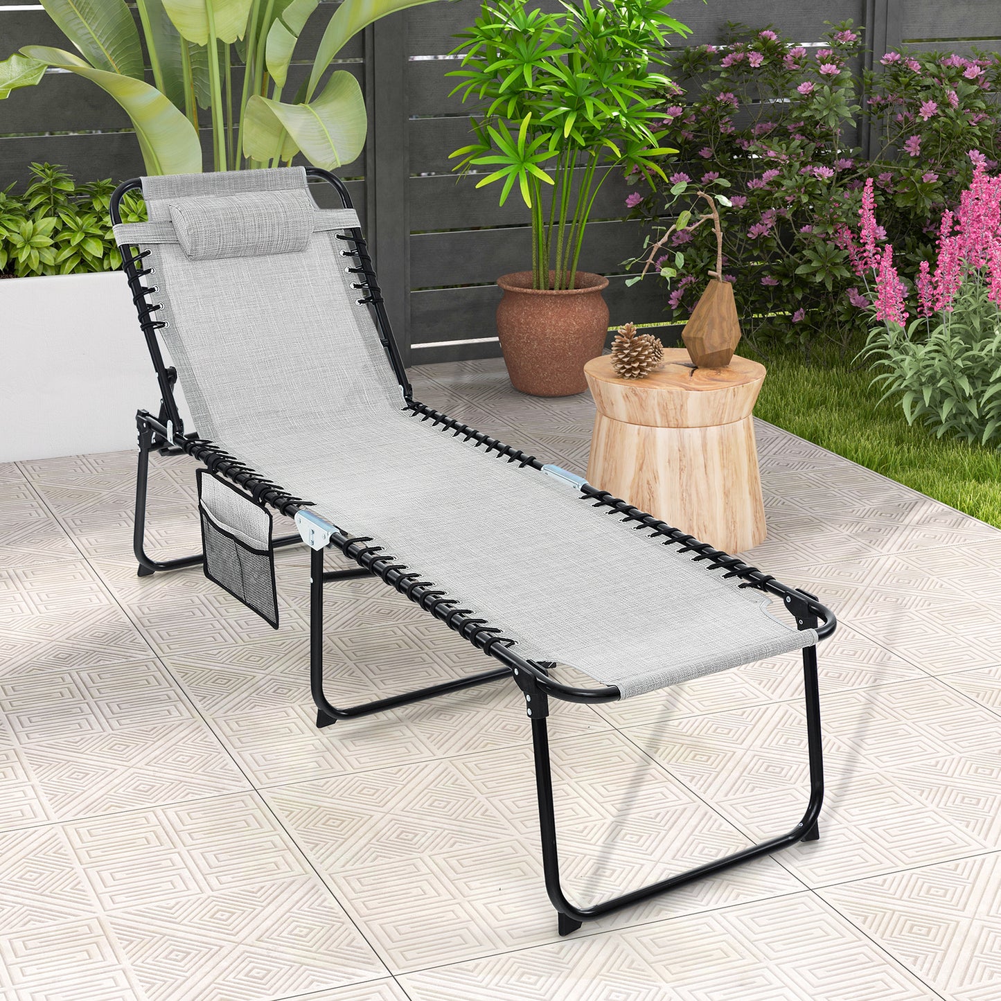 Adjustable Folding Lounge Chair with Footrest - 265 lb Capacity