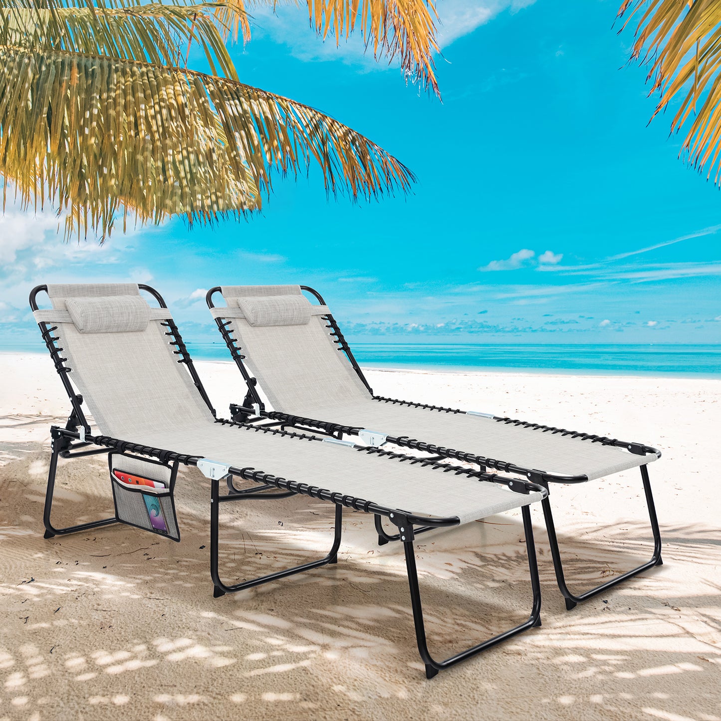 Adjustable Folding Lounge Chair with Footrest - 265 lb Capacity