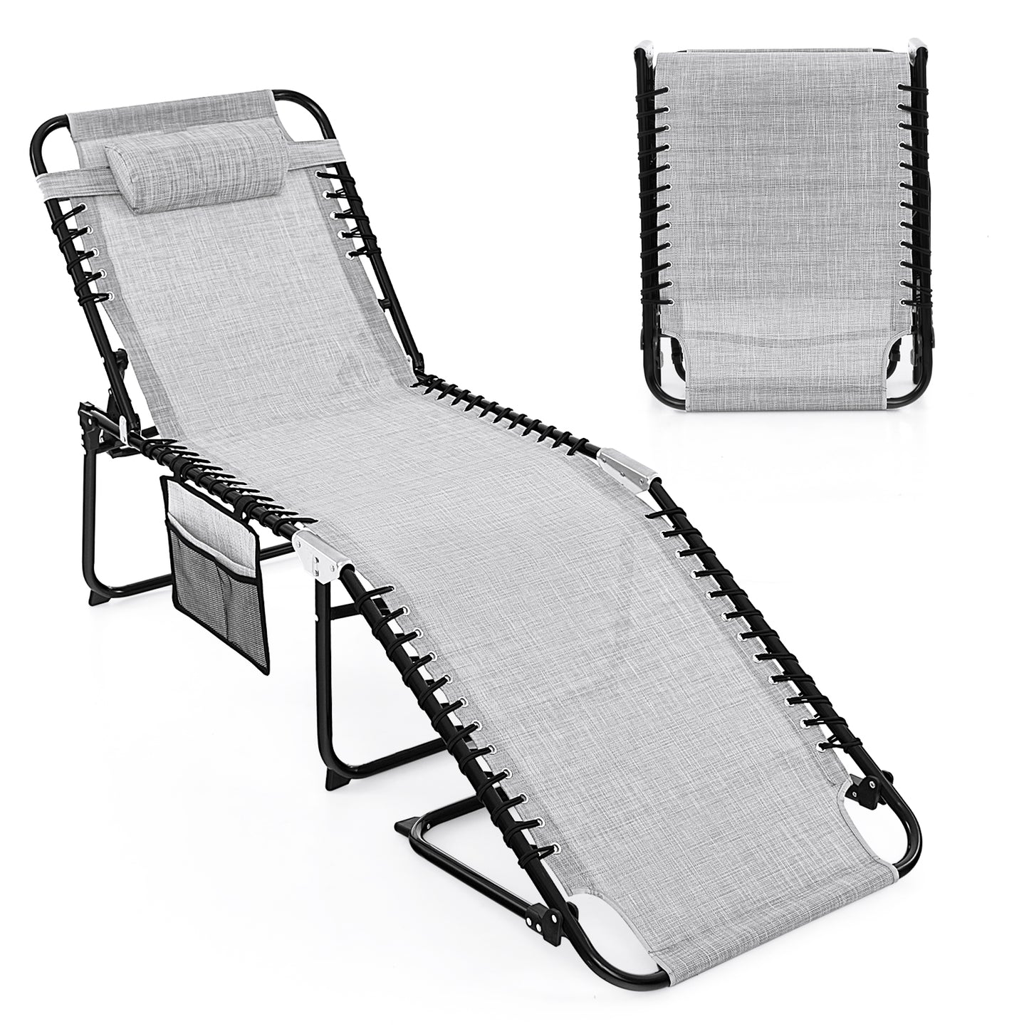 Adjustable Folding Lounge Chair with Footrest - 265 lb Capacity