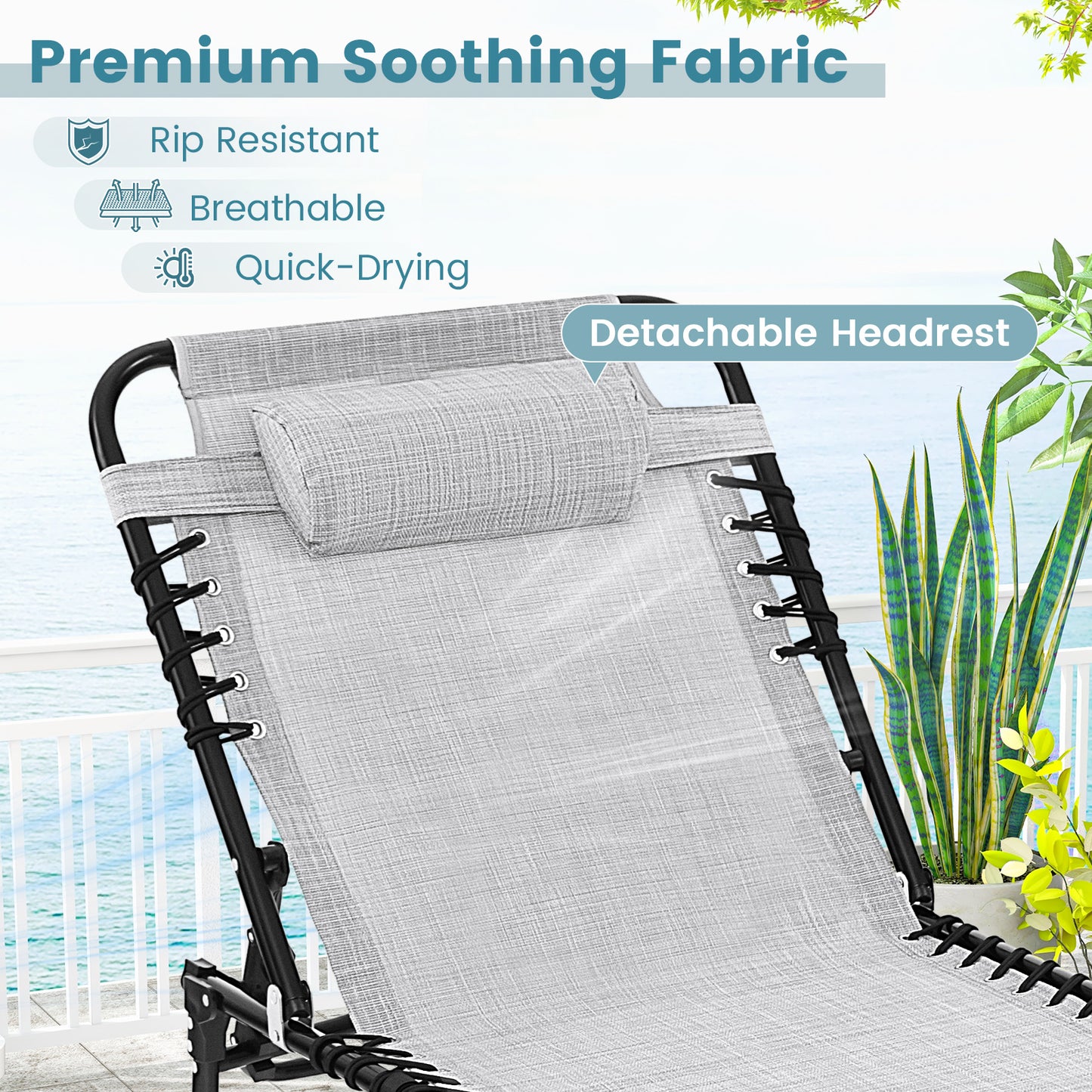Adjustable Folding Lounge Chair with Footrest - 265 lb Capacity