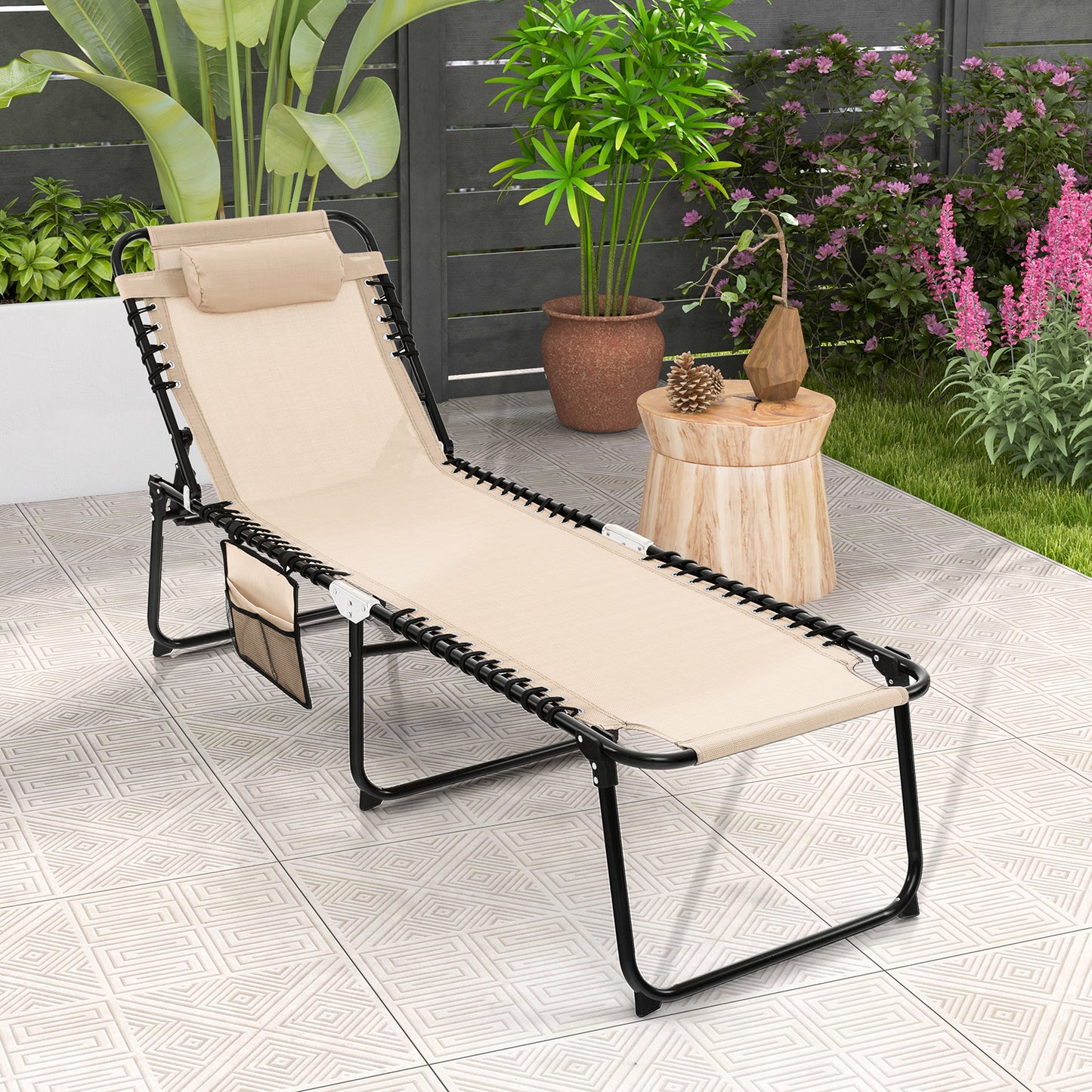 Adjustable Folding Lounge Chair with Footrest - 265 lb Capacity
