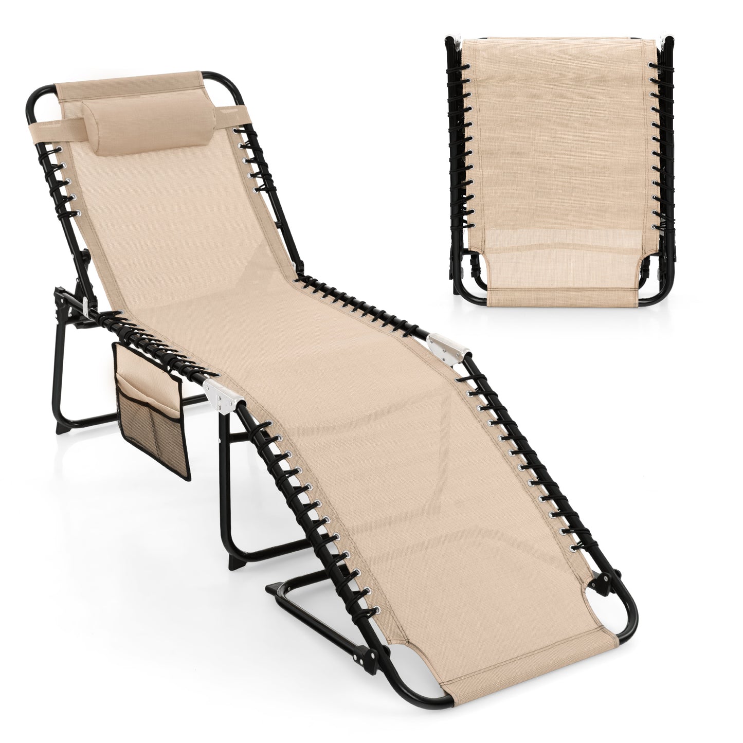 Adjustable Folding Lounge Chair with Footrest - 265 lb Capacity