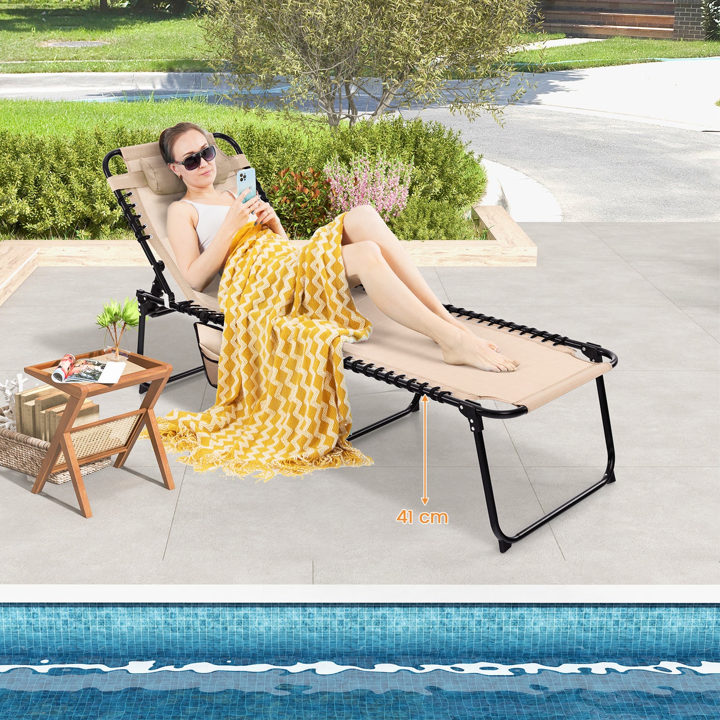Adjustable Folding Lounge Chair with Footrest - 265 lb Capacity