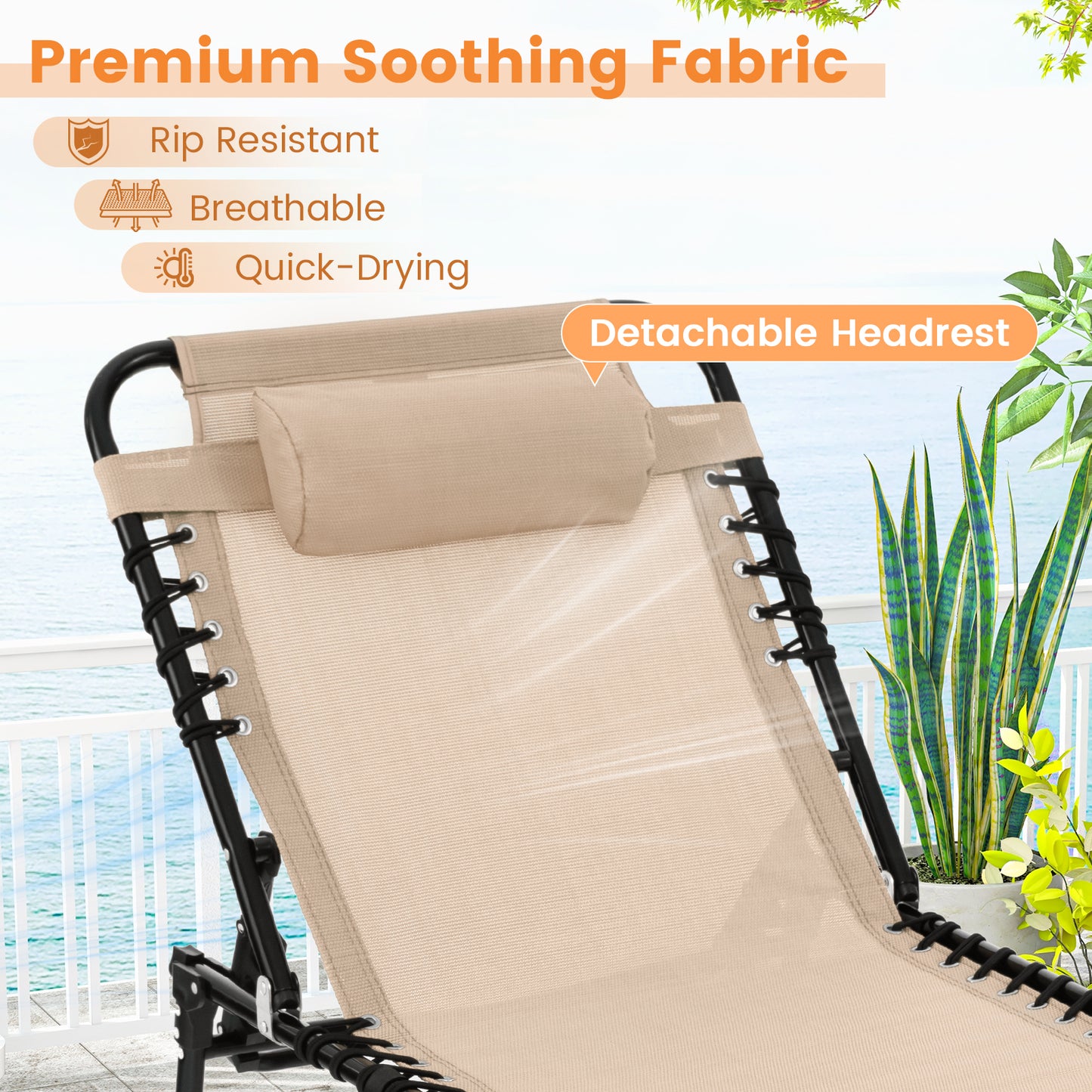 Adjustable Folding Lounge Chair with Footrest - 265 lb Capacity