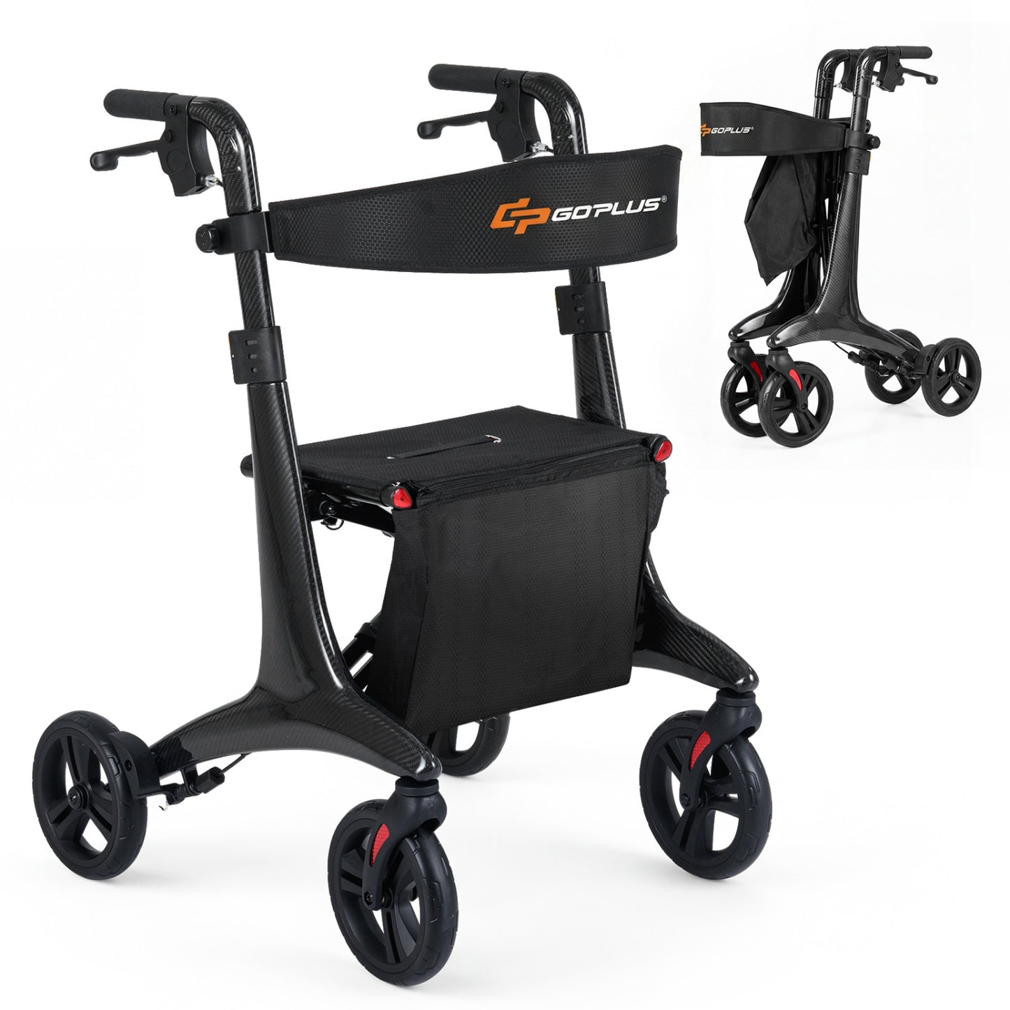 Rollator Walker with Seat for Seniors - Foldable Carbon Fiber