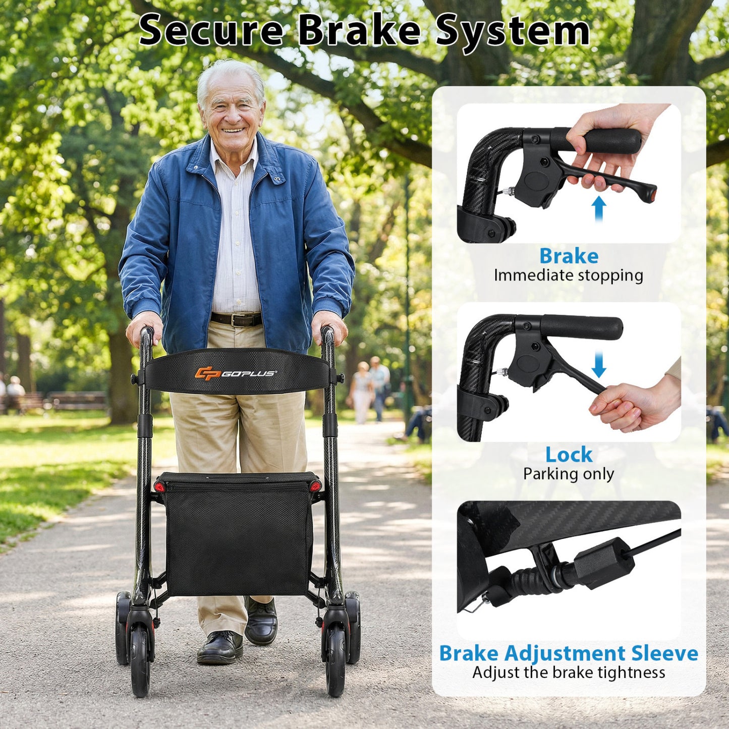 Rollator Walker with Seat for Seniors - Foldable Carbon Fiber
