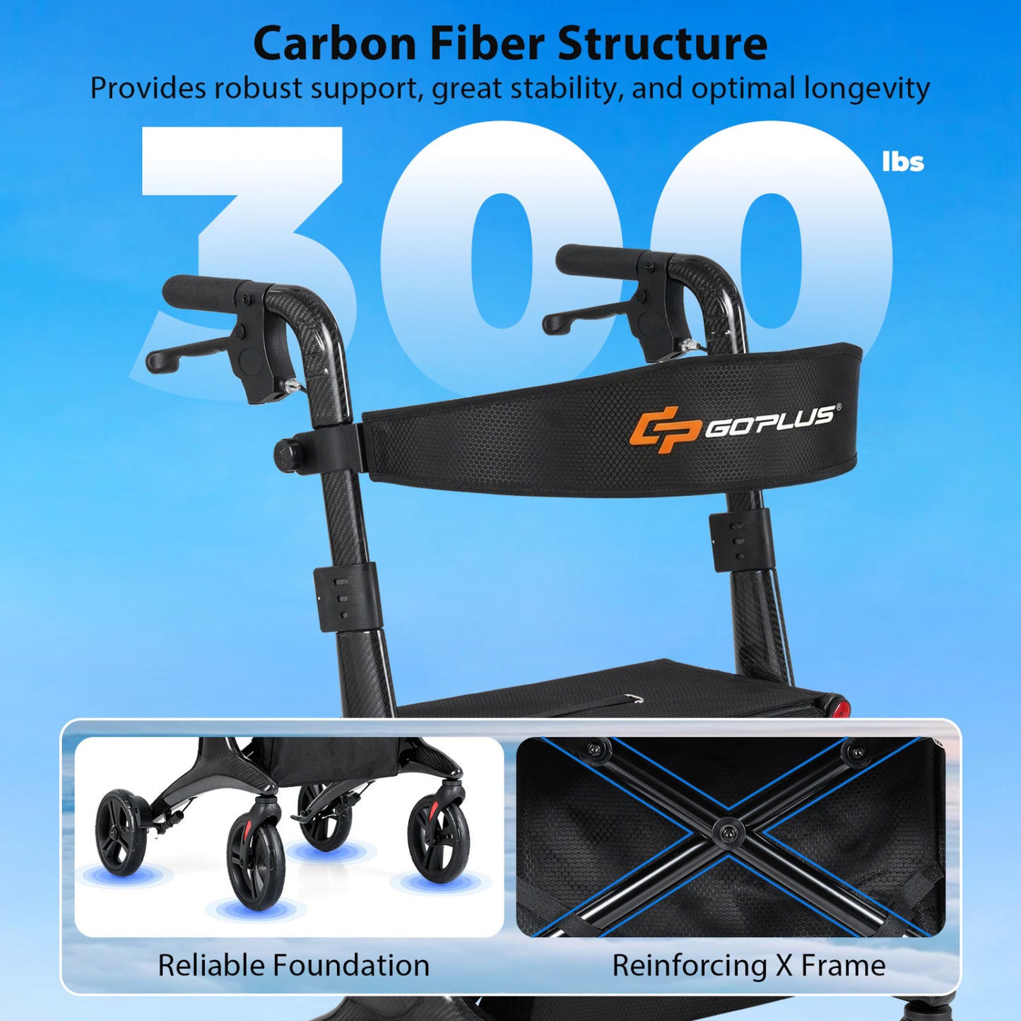 Rollator Walker with Seat for Seniors - Foldable Carbon Fiber