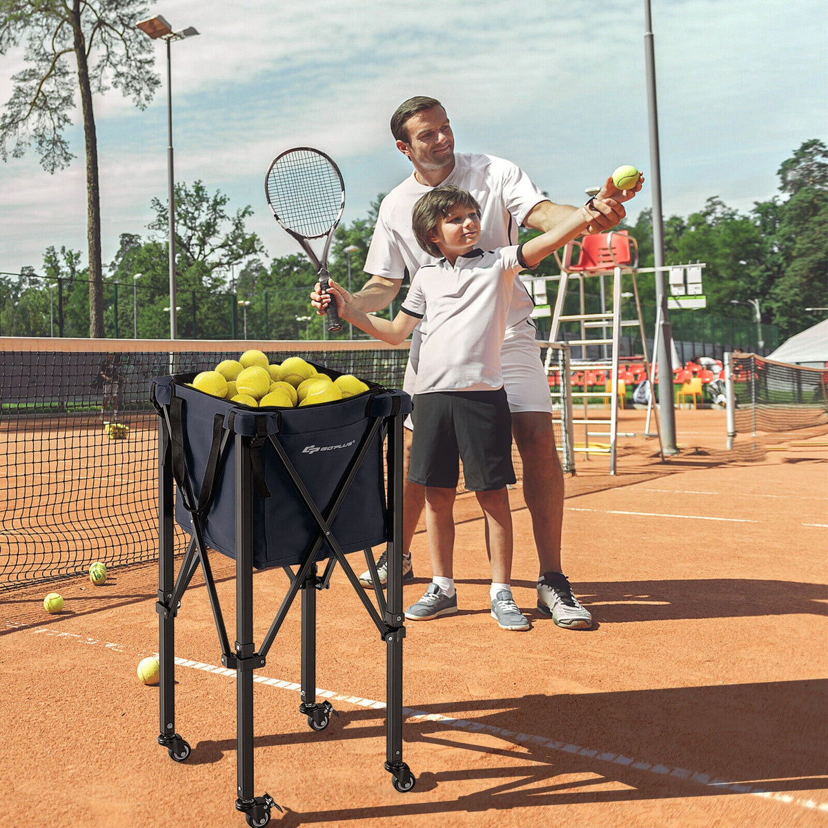 Lightweight Foldable Tennis Ball Teaching Cart with Wheels and Removable Bag