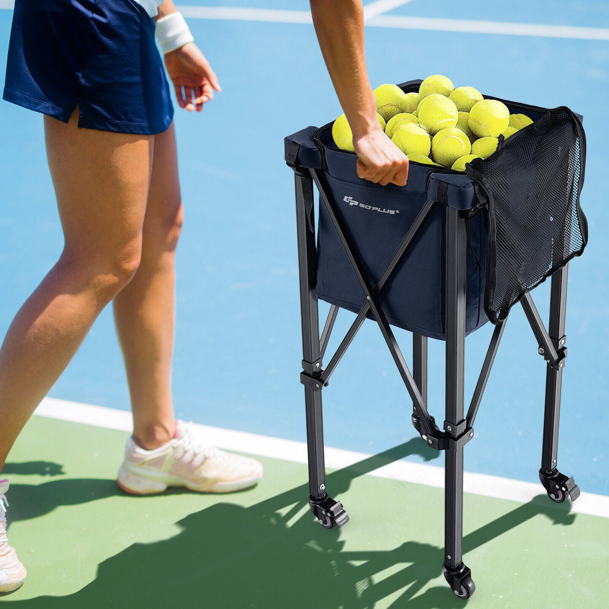 Lightweight Foldable Tennis Ball Teaching Cart with Wheels and Removable Bag