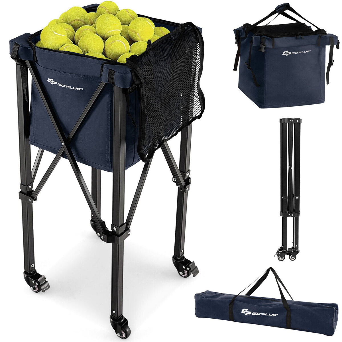 Lightweight Foldable Tennis Ball Teaching Cart with Wheels and Removable Bag