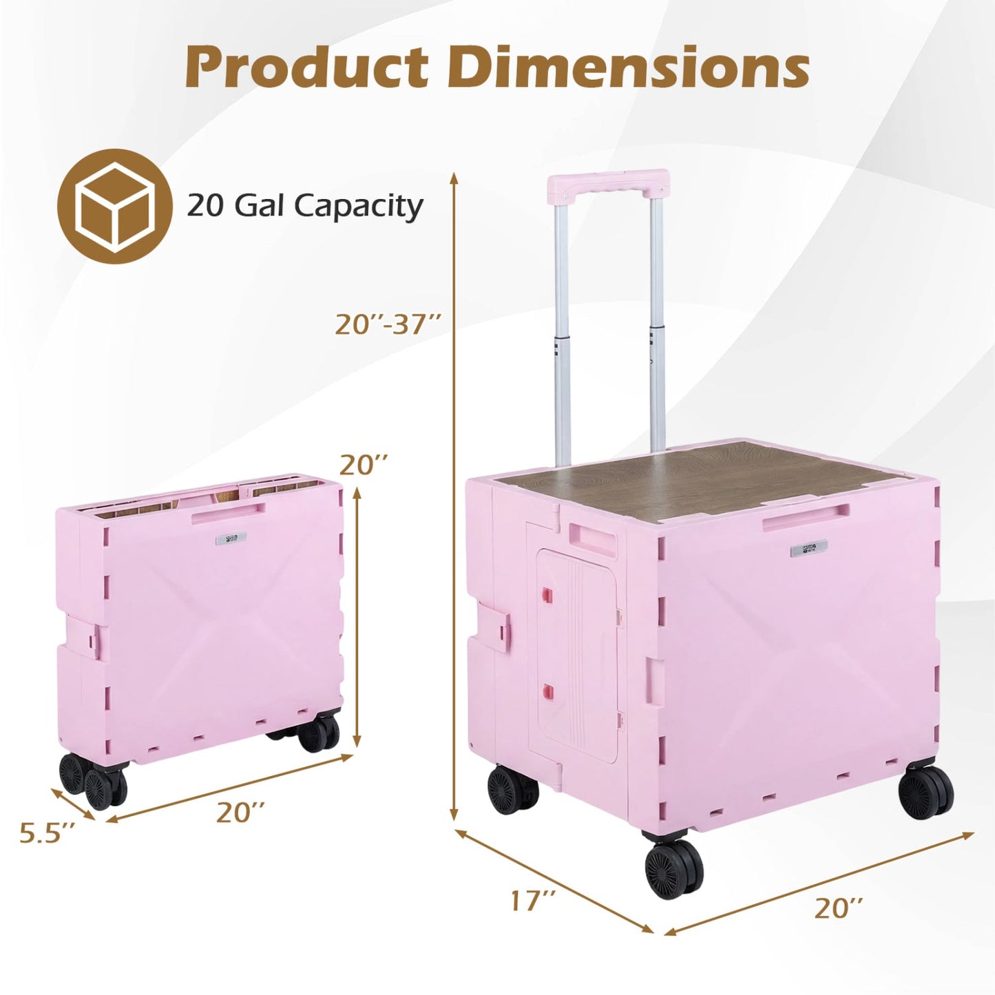 Foldable Utility Cart on 4 Rotate Wheels with Cup Holder