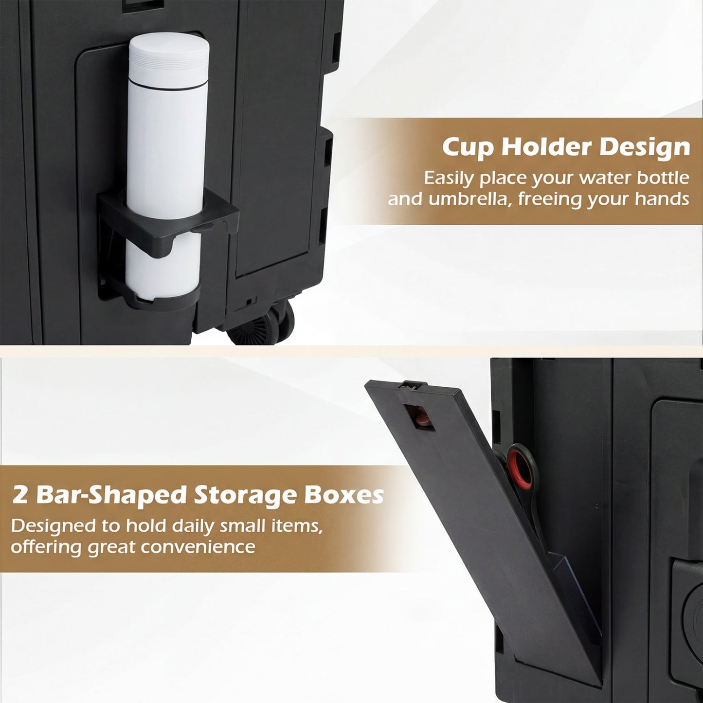 Foldable Utility Cart on 4 Rotate Wheels with Cup Holder