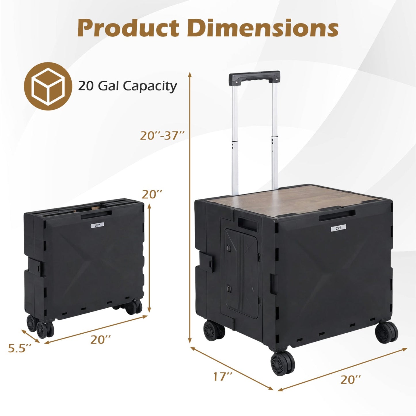 Foldable Utility Cart on 4 Rotate Wheels with Cup Holder