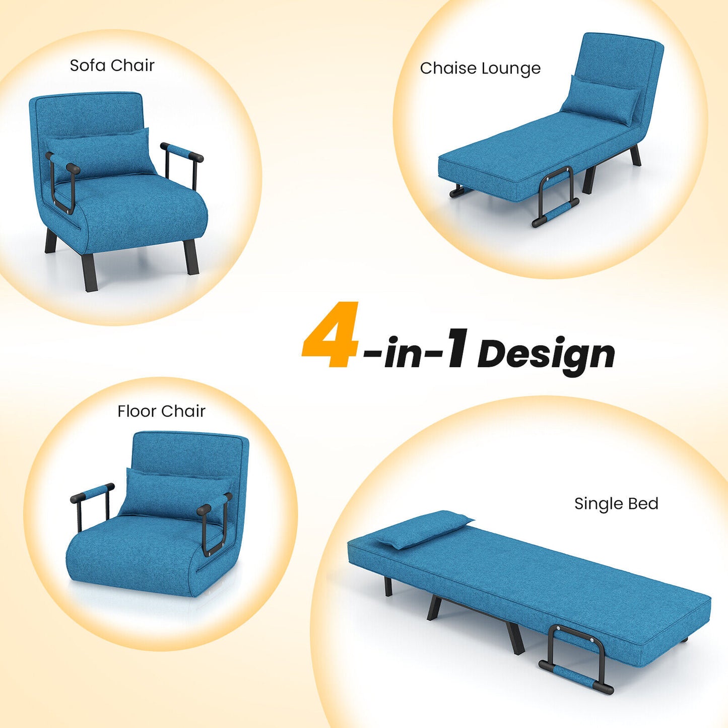 Convertible Sleeper Chair with 6 Position Adjustable Backrest