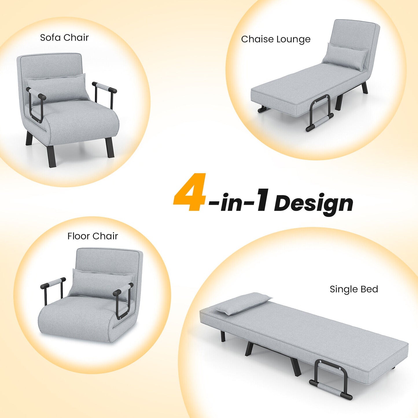 Convertible Sleeper Chair with 6 Position Adjustable Backrest