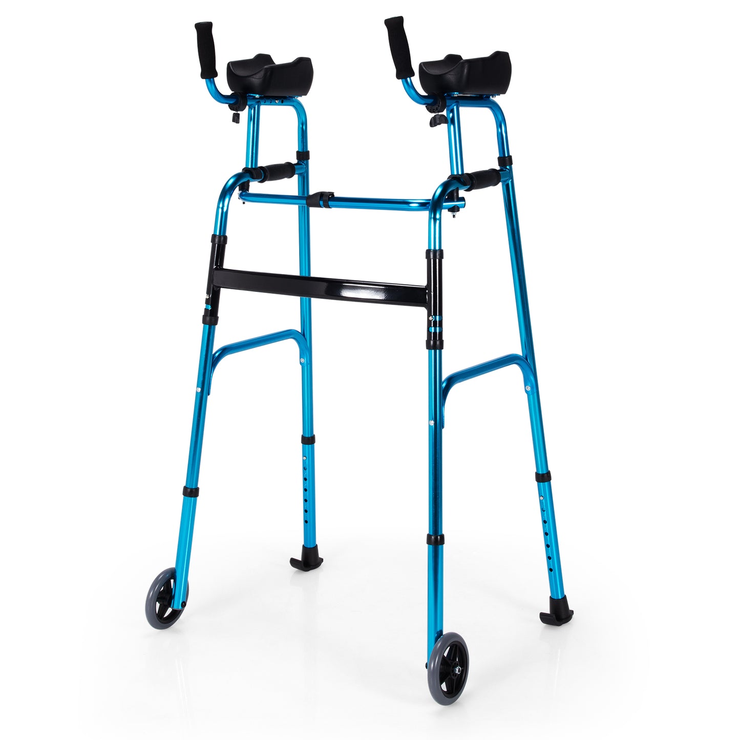 Folding Adjustable Aluminum Walker with Wheels - Navy