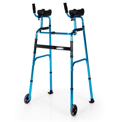 Folding Adjustable Aluminum Walker with Wheels - Navy