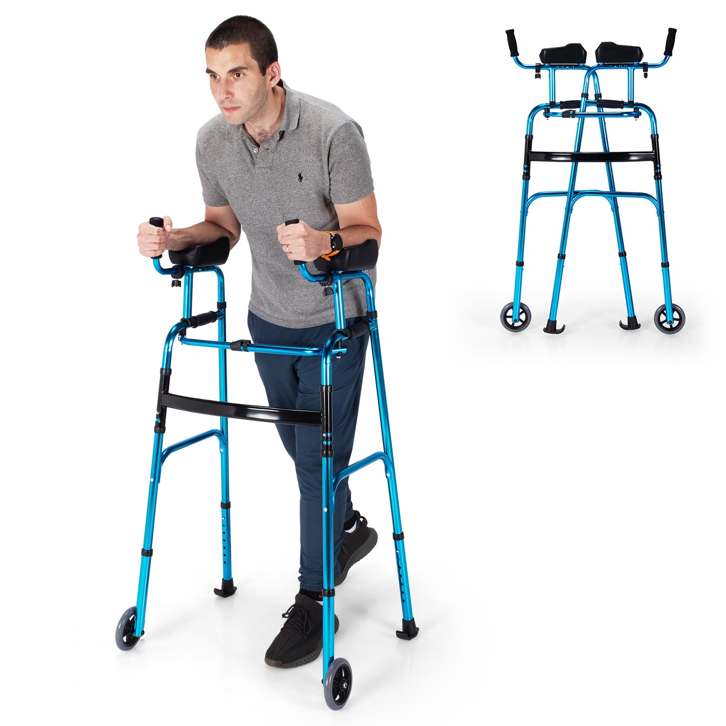 Folding Adjustable Aluminum Walker with Wheels - Navy