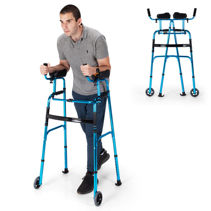 Folding Adjustable Aluminum Walker with Wheels - Navy