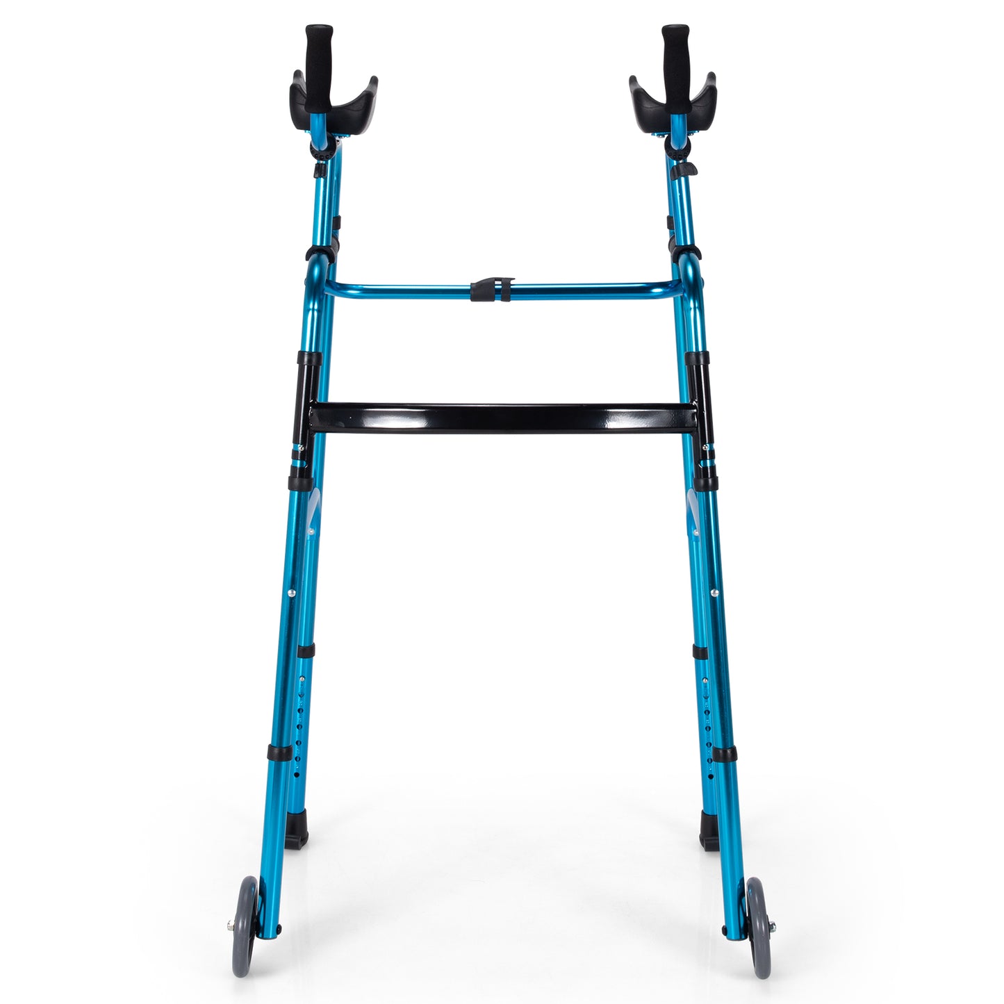 Folding Adjustable Aluminum Walker with Wheels - Navy