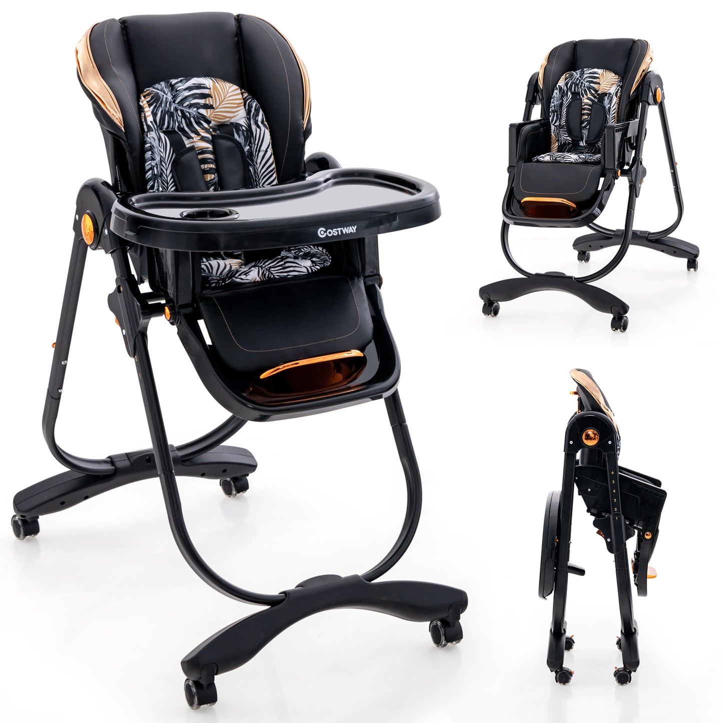 Folding Baby High Chair with Adjustable Height and Recline