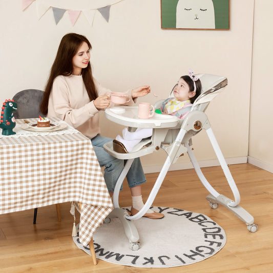 Folding Baby High Chair with Adjustable Height and Recline