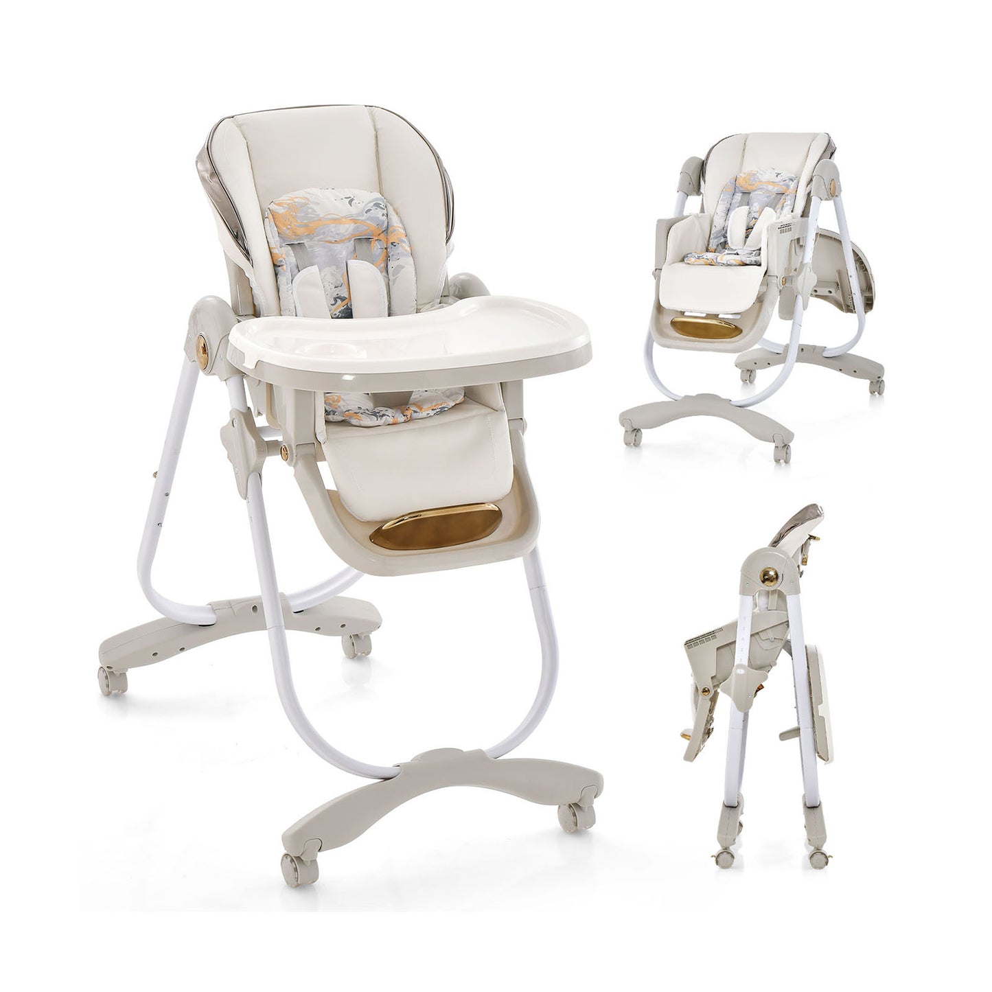 Folding Baby High Chair with Adjustable Height and Recline