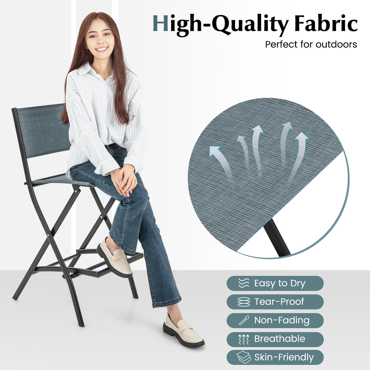 Folding Bar Stools Set of 2 Backrest Humanized Footrest