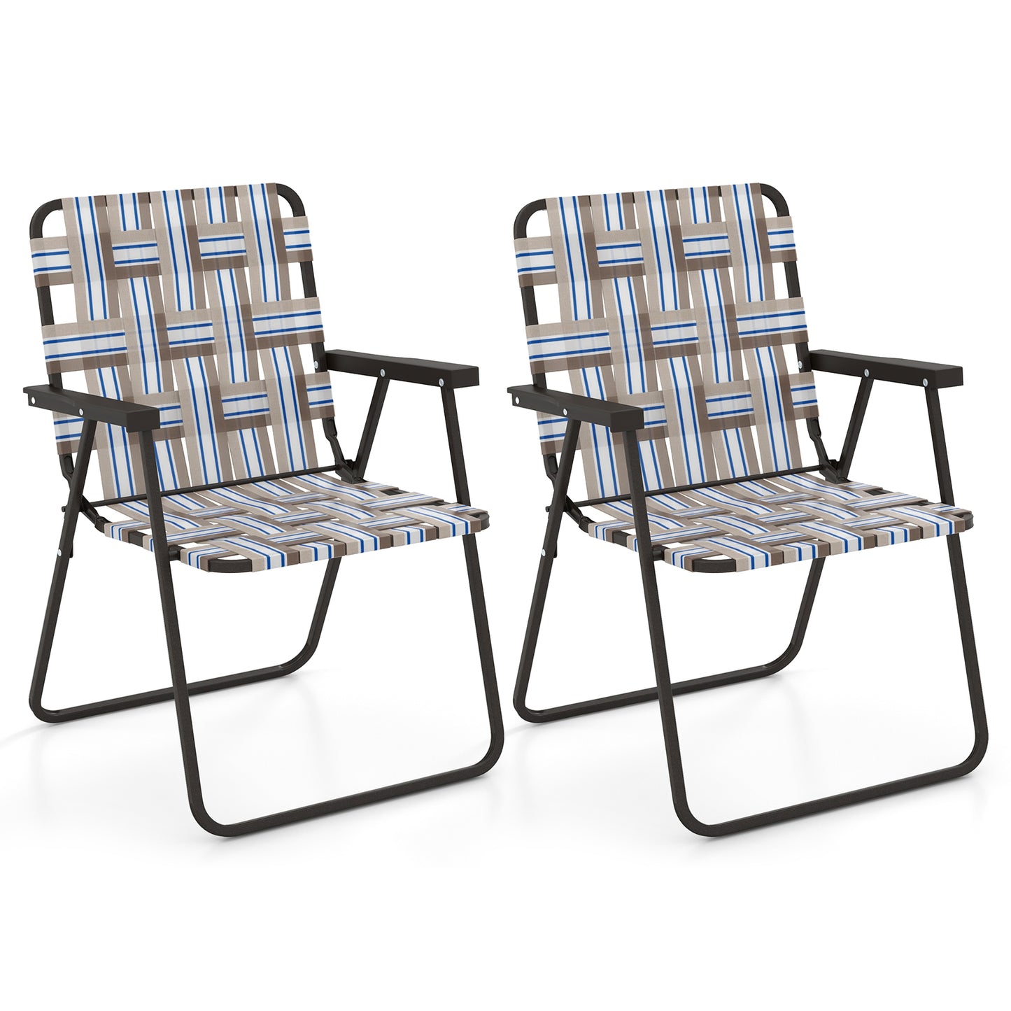 Folding Beach Chair with Steel Frame and Webbing - 2 Pack