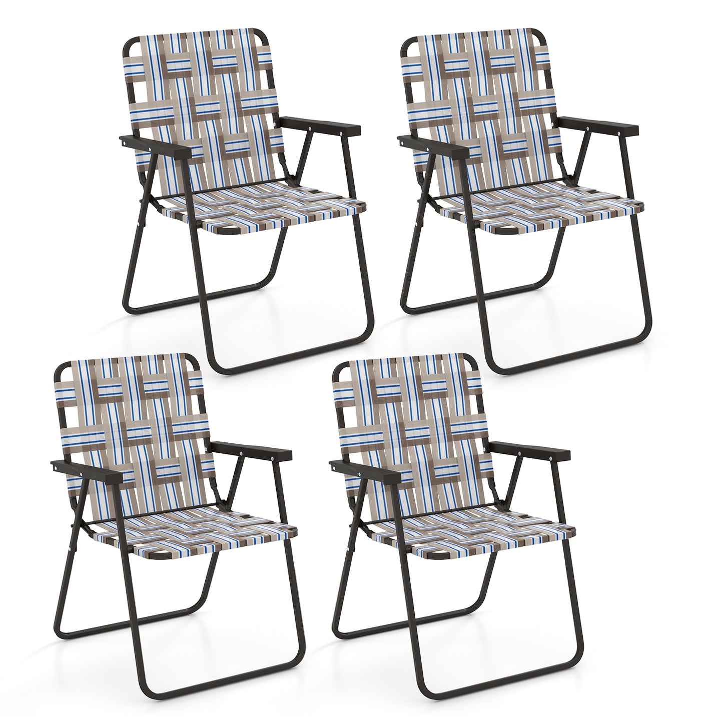 Folding Beach Chair with Steel Frame and Webbing - 2 Pack