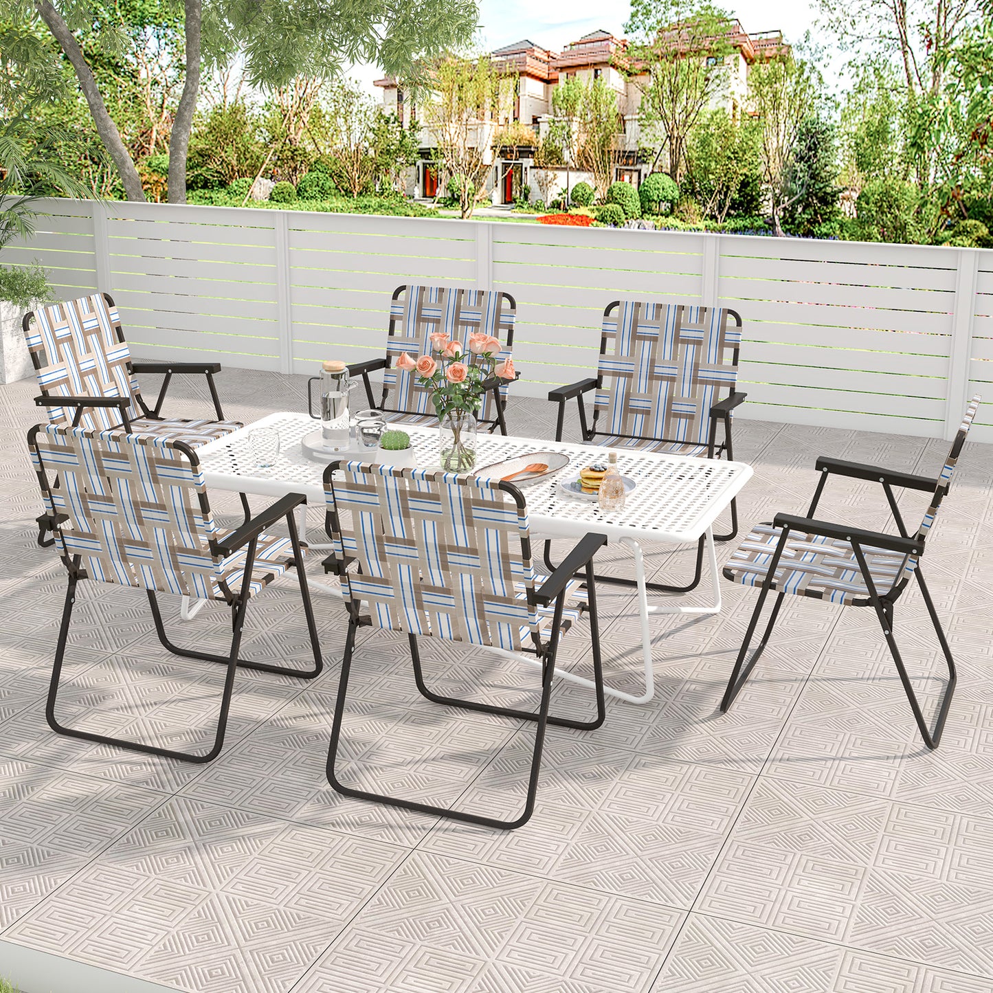 Folding Beach Chair with Steel Frame and Webbing - 2 Pack