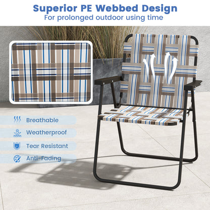 Folding Beach Chair with Steel Frame and Webbing - 2 Pack