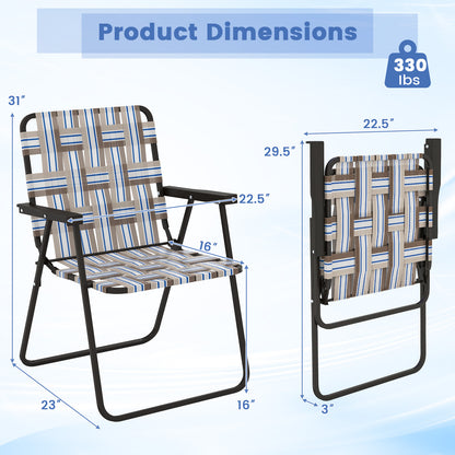 Folding Beach Chair with Steel Frame and Webbing - 2 Pack