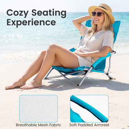 Folding Beach Chairs Set of 2 with Padded Armrests - Blue