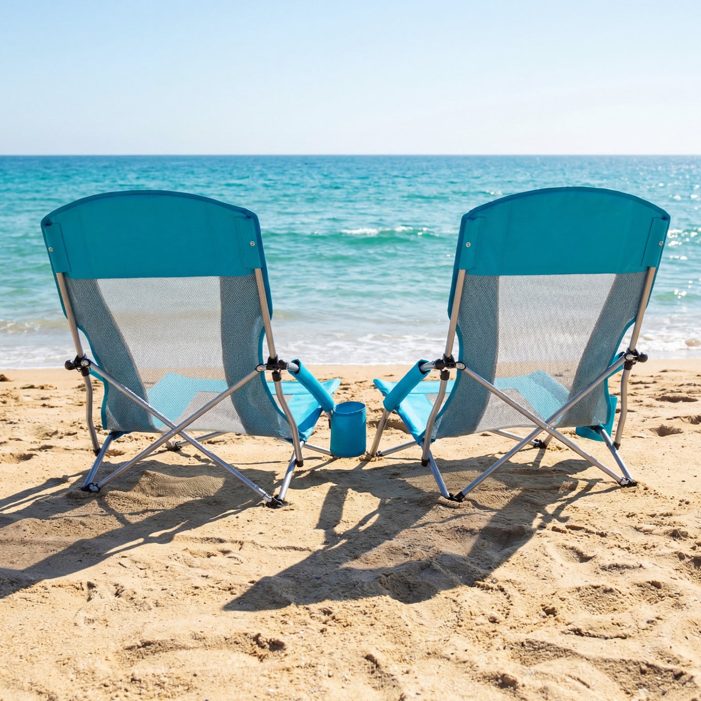 Folding Beach Chairs Set of 2 with Padded Armrests - Blue
