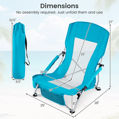 Folding Beach Chairs Set of 2 with Padded Armrests - Blue