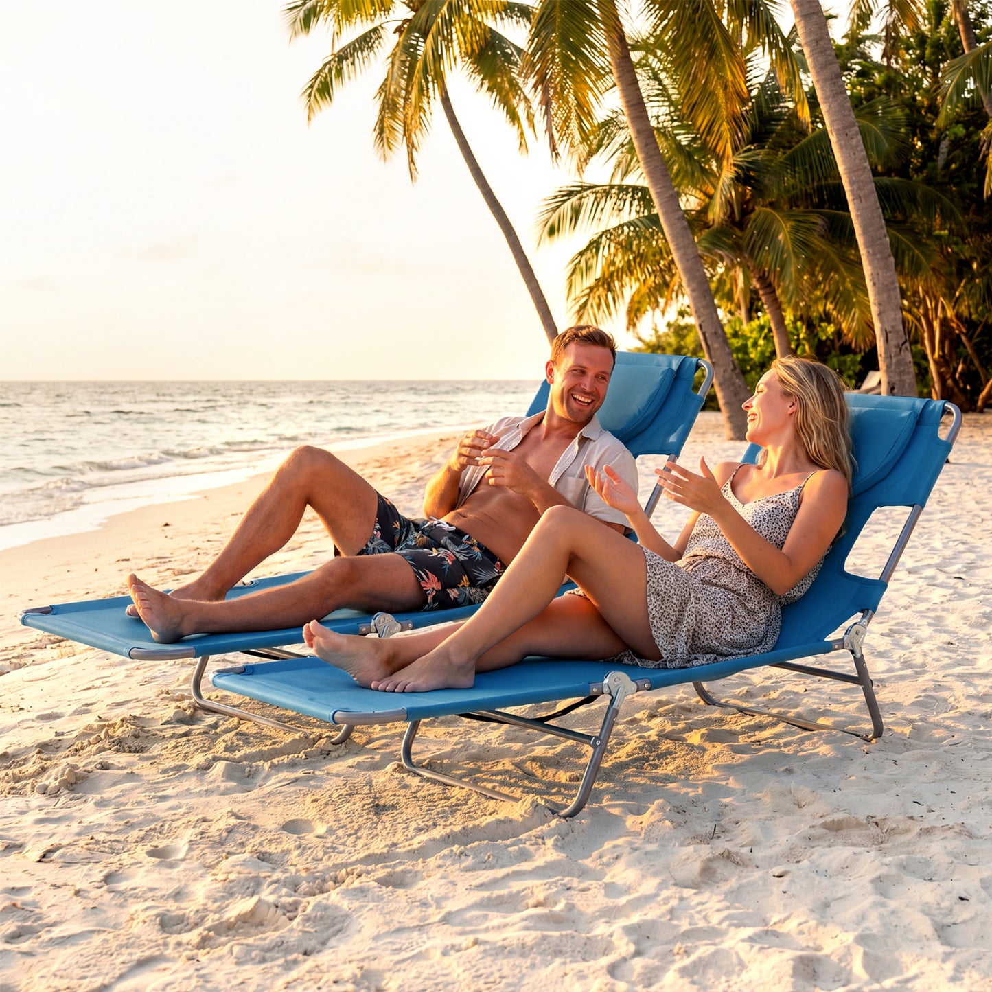 Folding Beach Lounge Chair with Adjustable Backrest