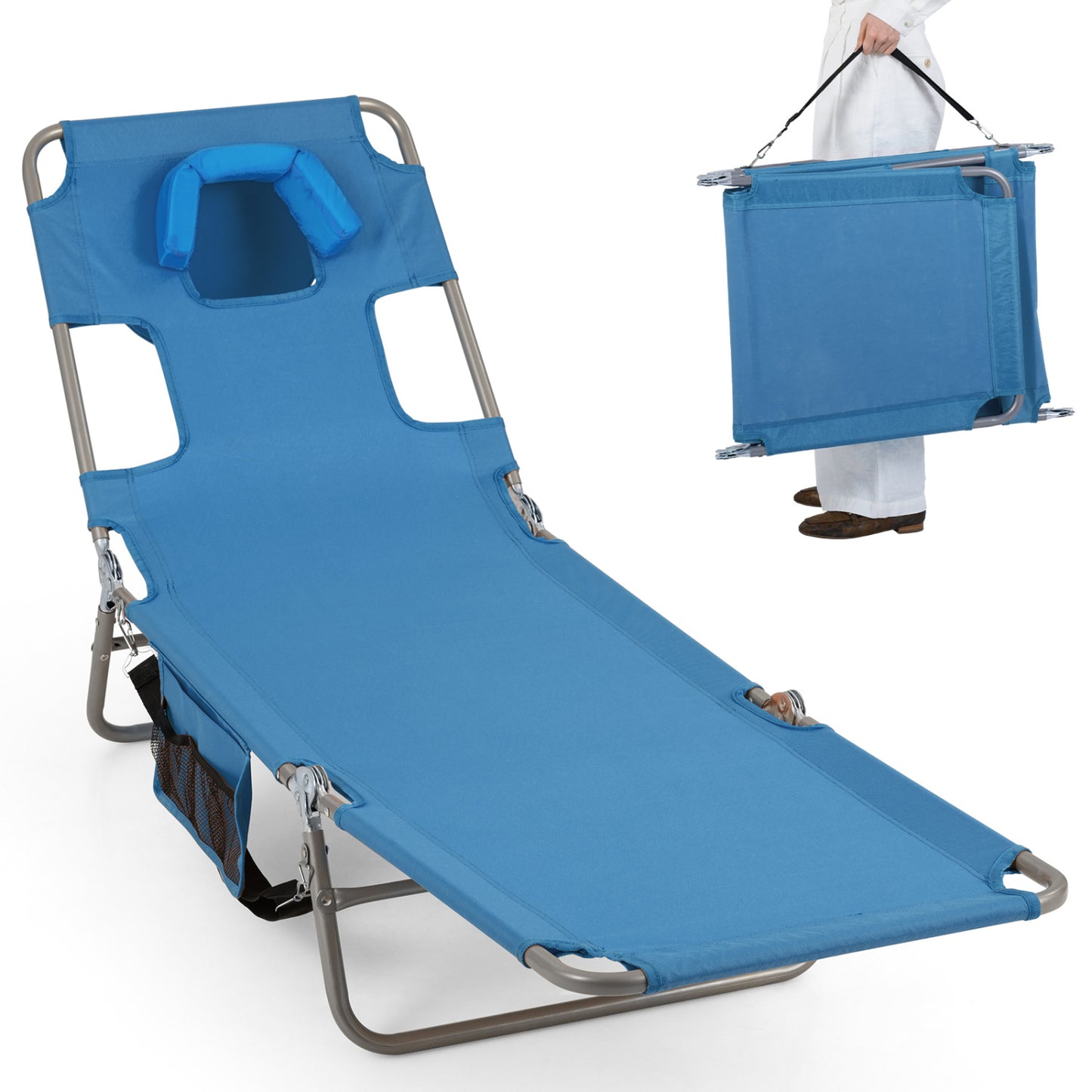 Folding Beach Lounge Chair with Adjustable Backrest