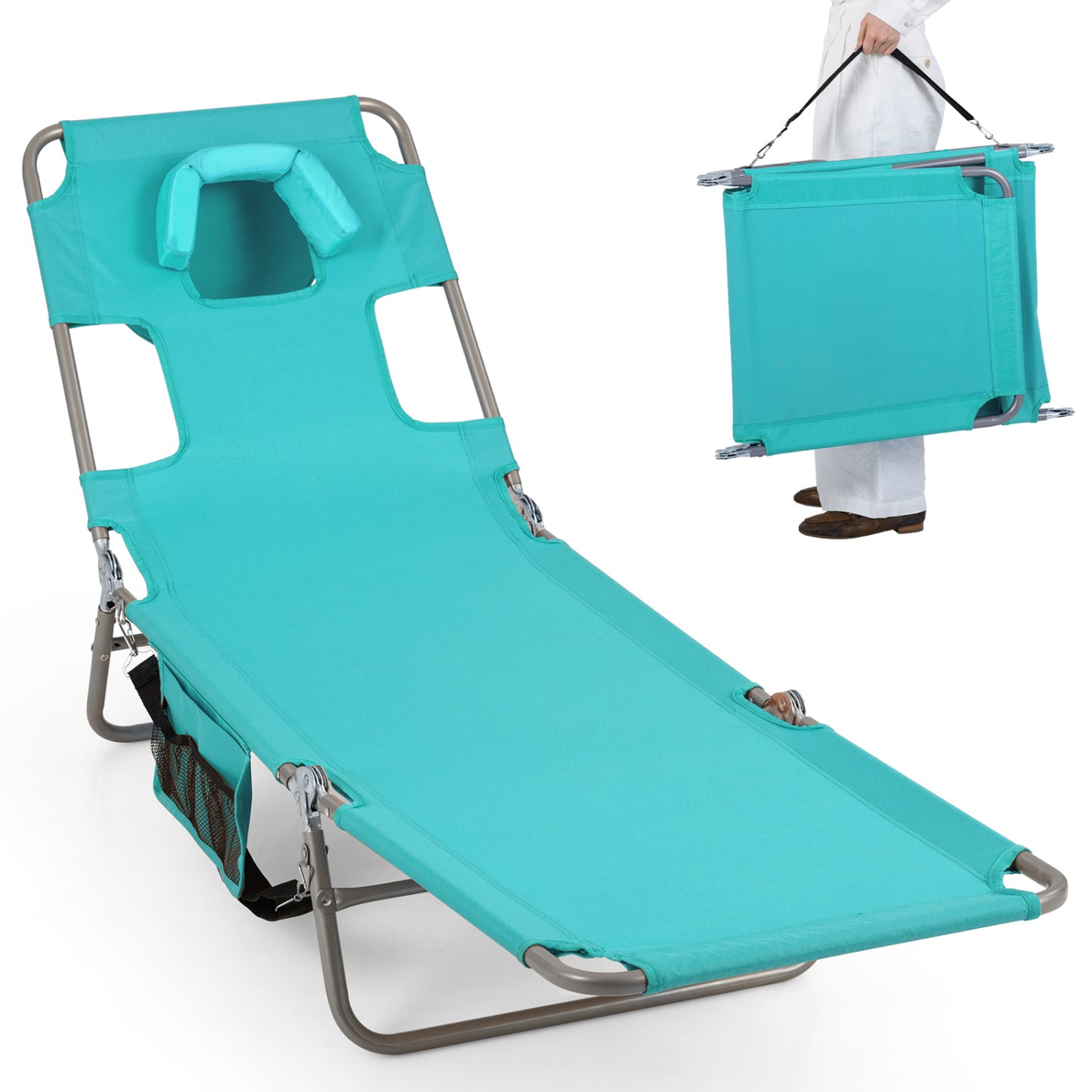 Folding Beach Lounge Chair with Adjustable Backrest