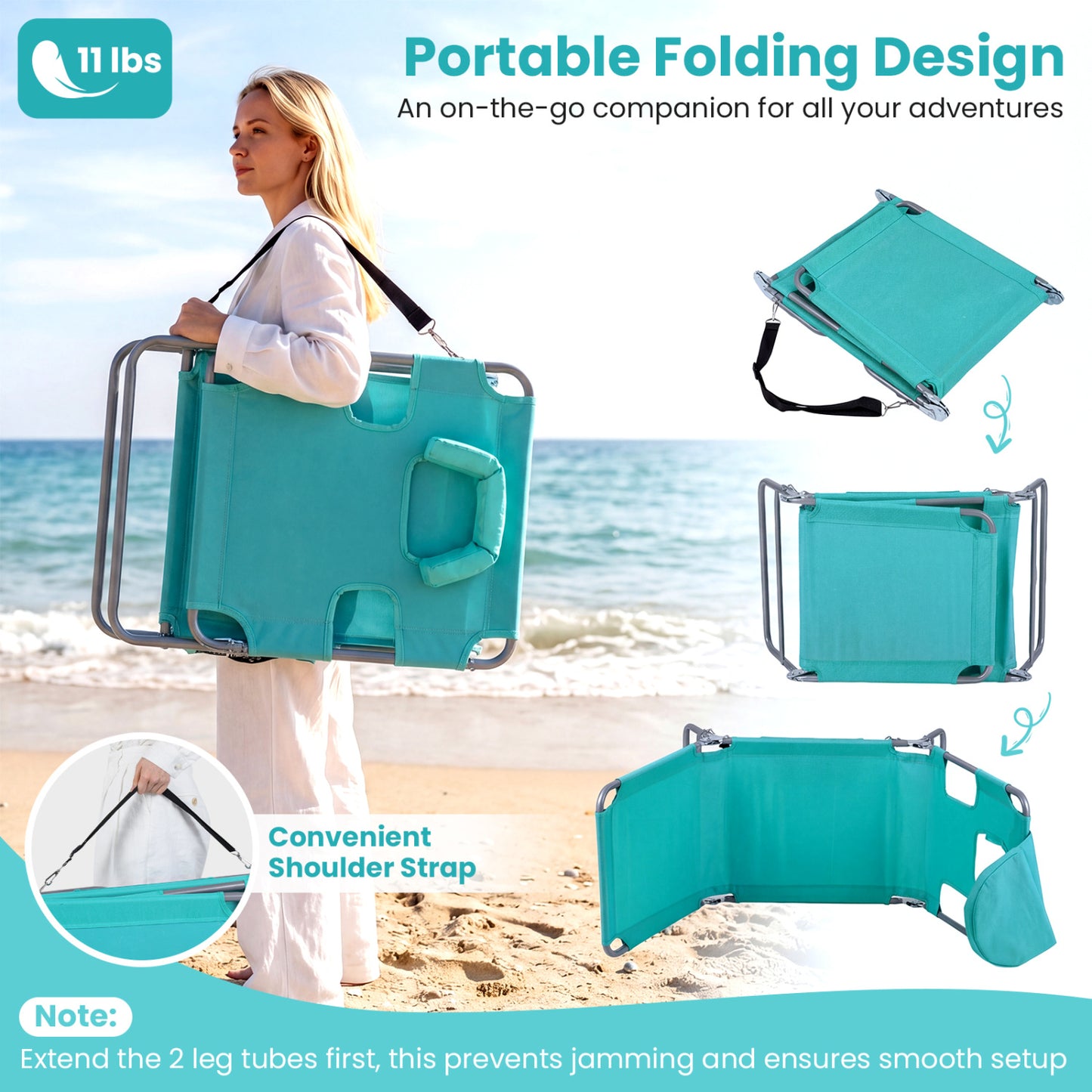 Folding Beach Lounge Chair with Adjustable Backrest