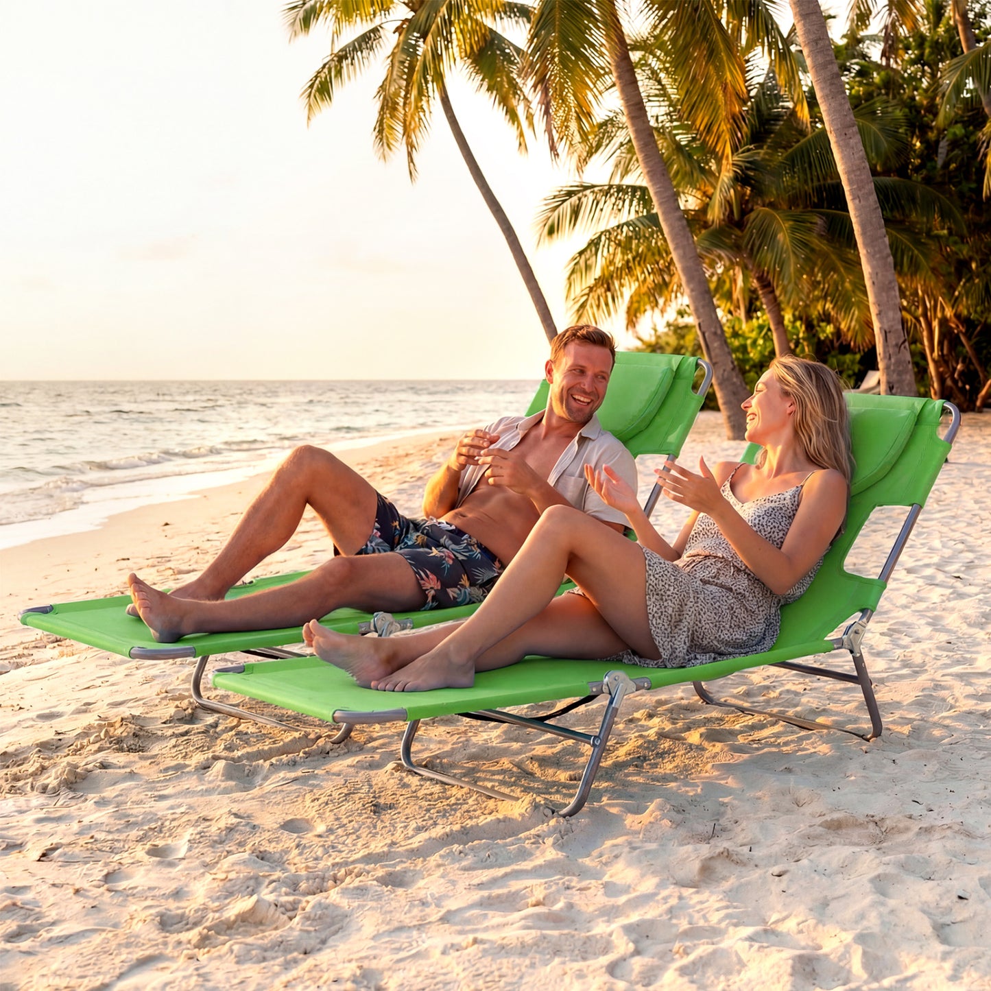 Folding Beach Lounge Chair with Adjustable Backrest