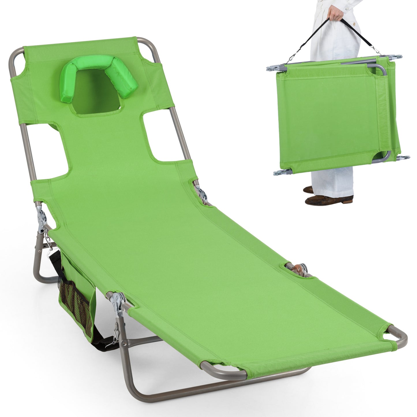 Folding Beach Lounge Chair with Adjustable Backrest